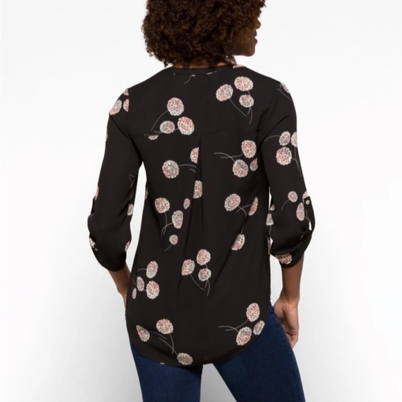 BLACK RAINN Black Floral V Neck‎ Blouse 3/4 Sleeves Semi Sheer Dark Feminine L - Picture 4 of 16